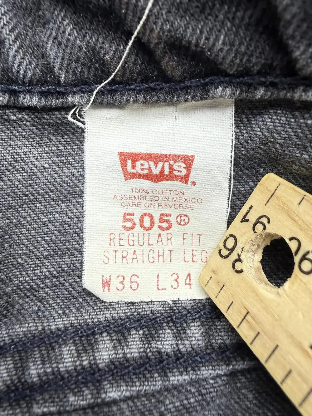 Vintage Levis 505 Jeans Mens 36x34 Charcoal Wash Regular Straight Orange Tab